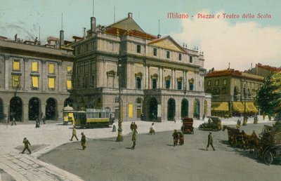 Milano - Piazza og Teatro alla Scala. Postkort sendt i 1913. af Italian Photographer