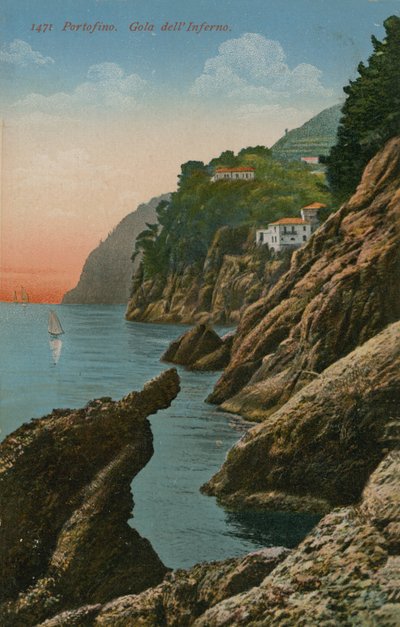 Portofino, Italien. Gola dell Inferno. Postkort sendt i 1913. af Italian Photographer