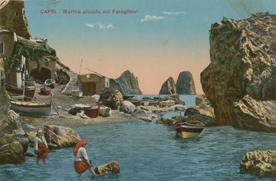 Lille lystbådehavn og Faraglioni, Capri. Postkort sendt i 1913. af Italian Photographer
