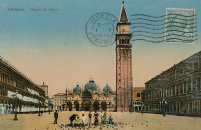 Venedig - Markuspladsen. Postkort sendt i 1913. af Italian Photographer