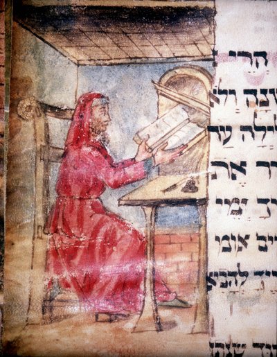 En jødisk læge ved sit skrivebord (vellum) af Italian School