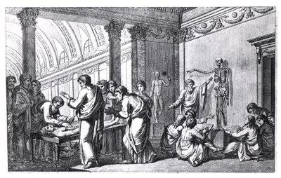 En skole for anatomi i antikken, fra Tabulae Anatomicae af Pietro Berrettini da Cortona (1596-1669) udgivet i Rom, 1778 af Italian School