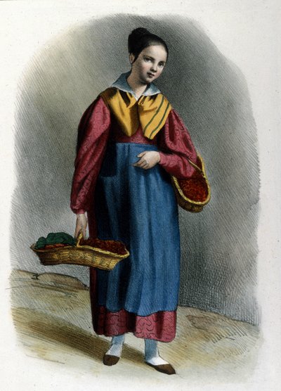 En ung omvandrende jordbærsælger. Milanesisk metiergravering af Locarno fra 1830. af Italian School