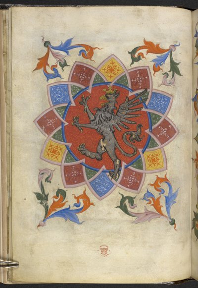 Tilføje. 21965, f.5v Heraldisk figur: En griffin, Statut for Skrædderlauget, fra 