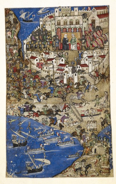 Tilføj 27695 f.5 Tilfangetagelse af Tripoli i Syrien af sultanen af Egypten i 1288, fra Treatise on the Laster (vellum) af Italian School