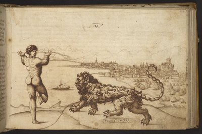 Tilføje. 82955, f.124 Menneskelig figur og et væsen (