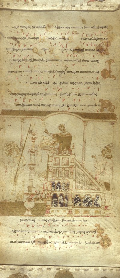 Tilføj MS 30337 f.3-4 The Montecassino Exultet Roll, c.1075-1080 (vellum) af Italian School