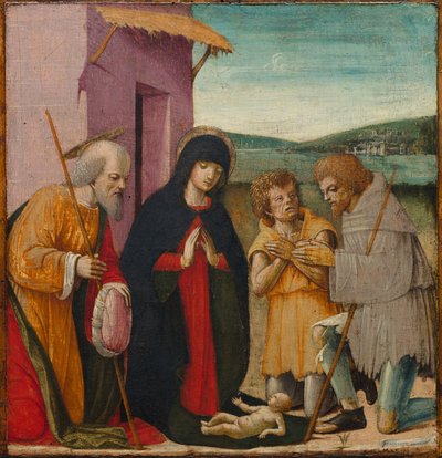 Tilbedelse af hyrderne, ca. 1480-1500 (olie på træ) af Italian School