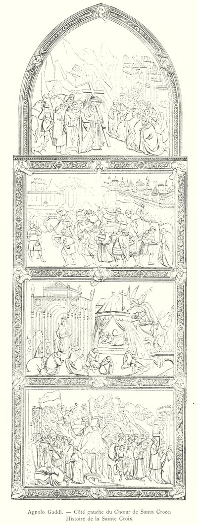 Agnolo Gaddi, venstre side af Santa Croce-koret, Det hellige kors historie (gravering) af Italian School