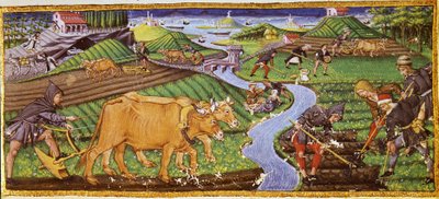 Landbrug i begyndelsen af det 15. århundrede. Biblioteca Riccardiana, Firenze. af Italian School