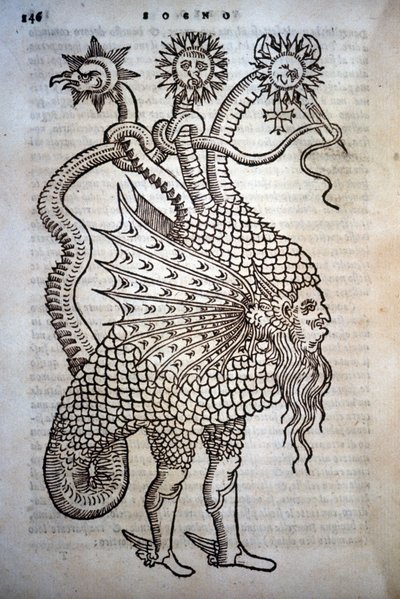 Alchemy: Monster Hybrid, i - "" De Transmutatione Metallica Sogni Tre "", af Giovanni Battista Nazari, redigeret i Brescia i 1599. af Italian School