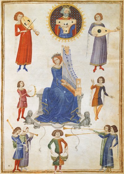 Allegori over musikken, manuskript V A folio 27 fra Musikinstituttet af Severin Boezio af Italian School