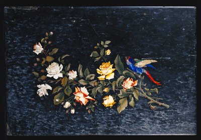 En italiensk pietre dure indlagt sort og hvid broget marmor bordplade af Italian School