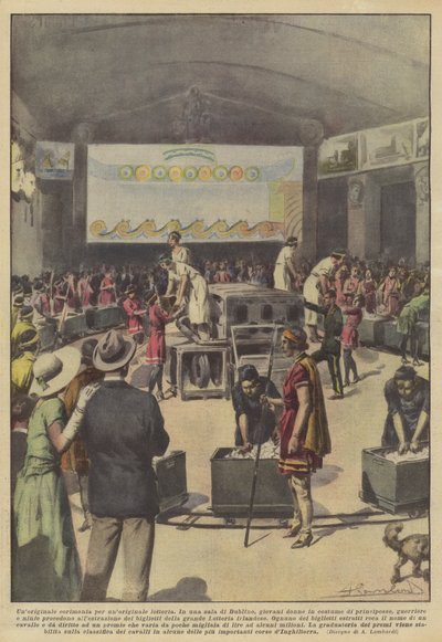 En original ceremoni til en original tombola (farvelitografi) af Italian School