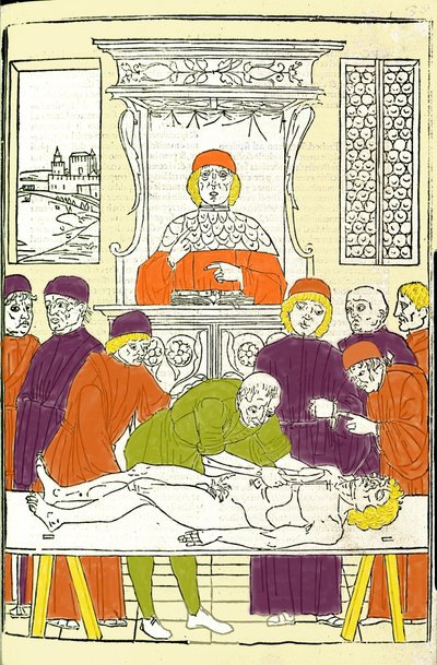 Anatomisk dissektion. Gravering fra en behandling af medicin af Gerolamo Cardano (Cardano) (Cardanus Hieronymus), Firenze af Italian School