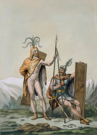 Gamle keltiske krigere klædt til kamp, ca. 1800-18 af Italian School