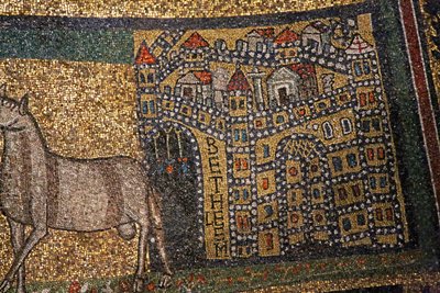 Apsis detalje, Betlehem og får (mosaik) af Italian School