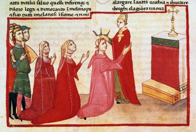 Ærkebiskop af Milano kroner Henrik VII og hans kone af Italian School