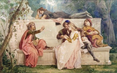 Ariosto og Tiziano (akvarel på papir) af Italian School