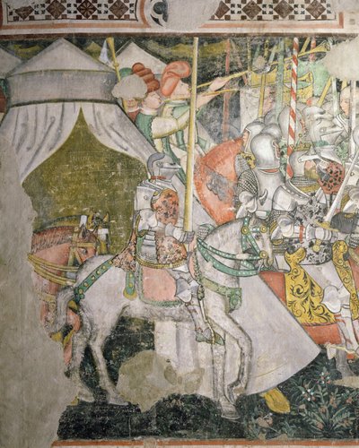 Hæren til hest, detalje af en kampscene (fresko) af Italian School