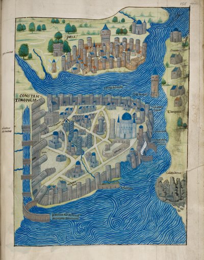 Arundel 93 Fol.155 Kort over Konstantinopel og Pera, fra 