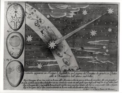Astrologisk diagram af kometen, der dukkede op i Rom under Jomfruen og forblev synlig indtil november 1680 af Italian School