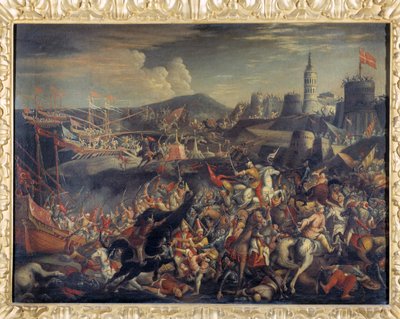 Saracensernes angreb på øen Malta, forsvaret af hospitalsridderne i 1565 af Italian School