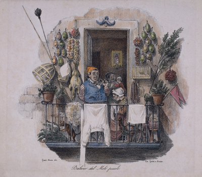 Balkon ved den lille mole i Napoli, Italien, 1800-tallet (litografi) af Italian School