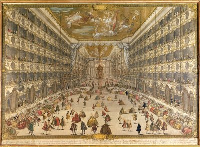 Bal til ære for ærkehertug Pietro Leopoldos fødsel i det hertuglige teater i Milano den 28. maj 1747 (farvegravering) af Italian School