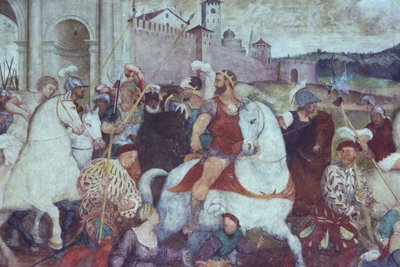 Kampscene uden for bymuren, ca. 1460