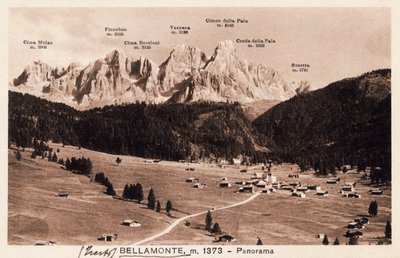 Bellamonte, landsbyen Predazzo, postkort, Trentino-Alto Adige, Italien, 20. århundrede af Italian School
