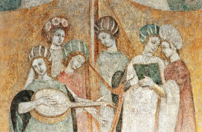 Bicocca degli Arcimboldi: fresko fra det 15. århundrede, detalje af kvinder, der spiller musik (fresko) af Italian School