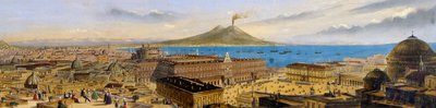 Fugleperspektiv af Royal Palace og Piazza Plebiscito i Napoli, Italien af Italian School