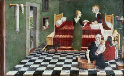 Jomfruens fødsel (rum af en predella), Veneto, ca. 1480 af Italian School