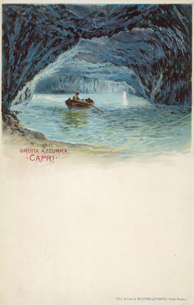 Blå Grotte, Capri (farvelitografi) af Italian School