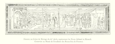 Cassone eller ægteskabskiste fra det 15. århundrede, der repræsenterer Adimari og Ricasoli bryllupper, konserveret på Museum of the Academy of Fine Arts i Firenze (gravering) af Italian School