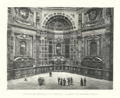 Mediciens kapel ved San Lorenzo, den sidste Medicis grav (gravering) af Italian School