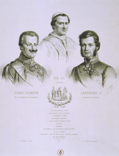 Charles Albert, Pius IX og Leopold II, 1848 af Italian School