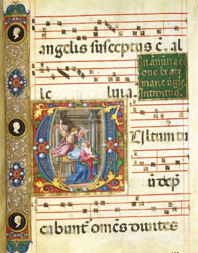 Korminiature med bebudelsen (pigment på vellum) af Italian School