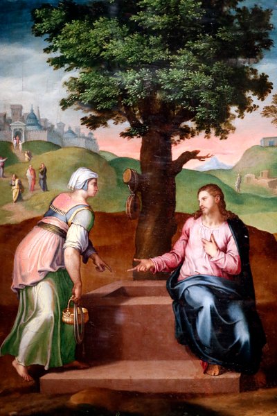 Kristus og den samaritanske kvinde ved brønden. Anden halvdel af 1500-tallet. Anonym. Genova. Italien. af Italian School