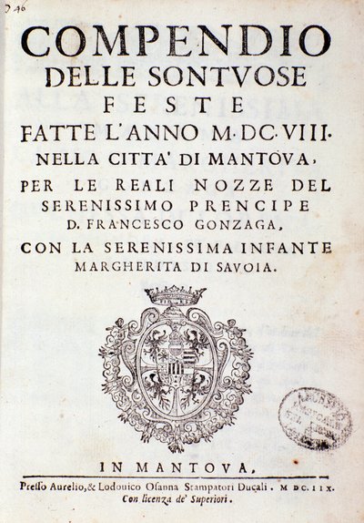 Krøniker, der beskriver fejringerne organiseret i Mantua af prinsen af Gonzaga (1608) af Italian School