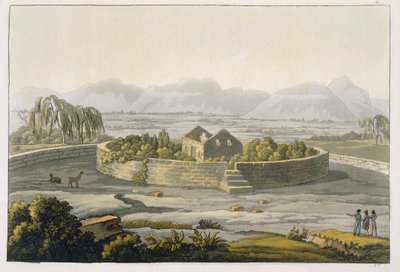 Cirkulær fæstning i Cannar, Peru, fra Le Costume Ancien et Moderne, bind II, plade 1, af Jules Ferrario, udgivet ca. 1820