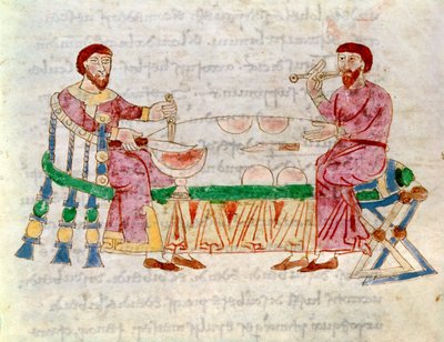 Codex 132 Livre 22 Kap.1 Måltidet, fra De Universo af Rabanus Maurus (ca. 780-856) 1023 af Italian School