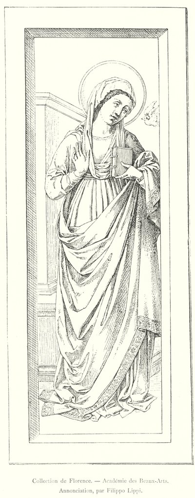 Collection of Florence, Academy of Fine Arts, Annunciation, af Filippo Lippi (gravering) af Italian School