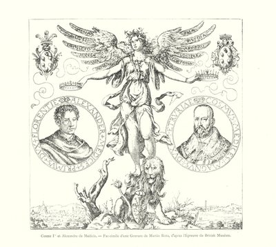 Cosimo I og Alexander de Medici, Faksimile af en gravering af Martin Rota, efter British Museum Print (gravering) af Italian School