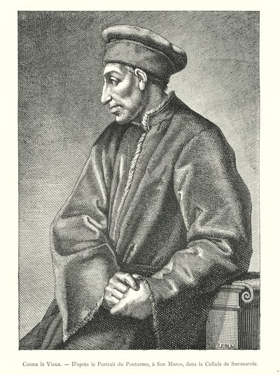 Cosmo den Ældre, efter portrættet af Pontormo, ved San Marco, i Savonarolas celle (gravering) af Italian School