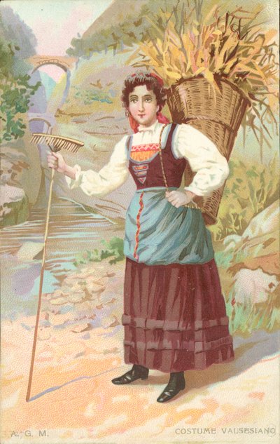 Valsesiansk kostume (chromolitho) af Italian School