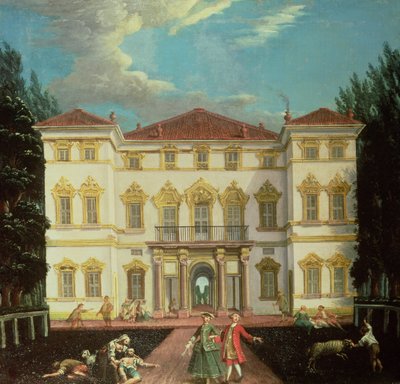 Landhus med elegante figurer (en af et par) af Italian School