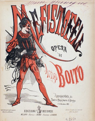 Cover af musikalsk partitur af Mefistofele opera af Arrigo (Enrico) Boito af Italian School