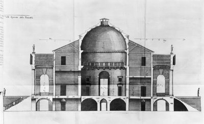 Tværsnit af Villa Rotonda nær Vicenza, designet af Andrea Palladio (1508-80) af Italian School